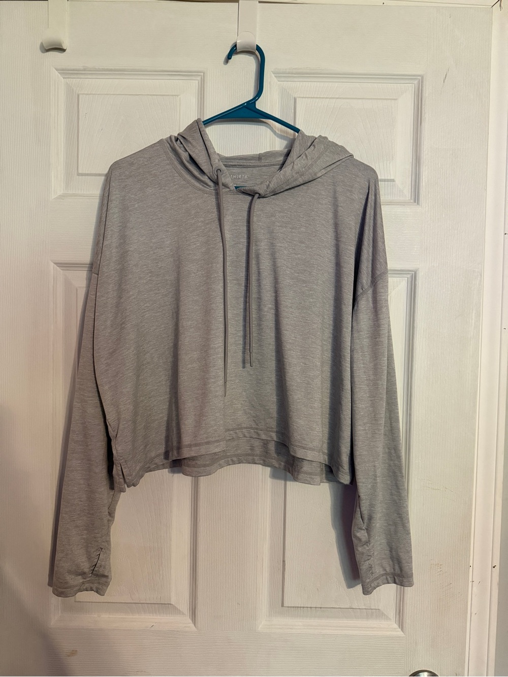 Women's Athleta Cropped Gray Hoodie Top - Casual Lightweight Sweatshirt